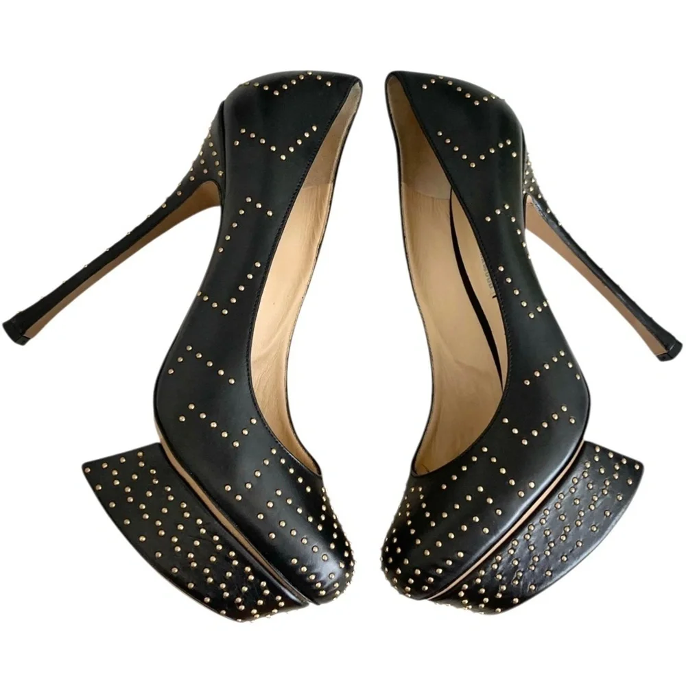 NICHOLAS KIRKWOOD Cassia Studded Leather Platform Pumps Heels Deep Brown